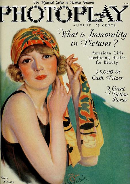 Photoplay magazine cover of Doris Kenyon painted by Carl Van Buskirk 1926 Aug Flapper Makeup, Dolores Costello, 1920s Makeup, Flapper Girls, Louise Brooks, Movie Magazine, Vintage Makeup, Old Magazines, Illustration Vintage