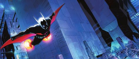 Batman Beyond flying above Neo-Gotham. #TrUzEDIT Batman Beyond Comic, Neo Gotham, Future Batman, The Bat Man, Batman Pictures, Dc Comics Wallpaper, Batman Comic Art, Batman Beyond, Dc Comics Artwork