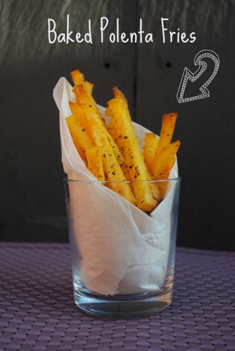 Oven baked garlic polenta fries. I make my own polenta, spread it on a cookie sheet to firm up and cut it into fries. Garlic Polenta, Fried Polenta Recipes, Polenta Fries Baked, Polenta Chips, Making Sweet Potato Fries, Baked Polenta, Polenta Fries, Polenta Recipes, Baked Carrots