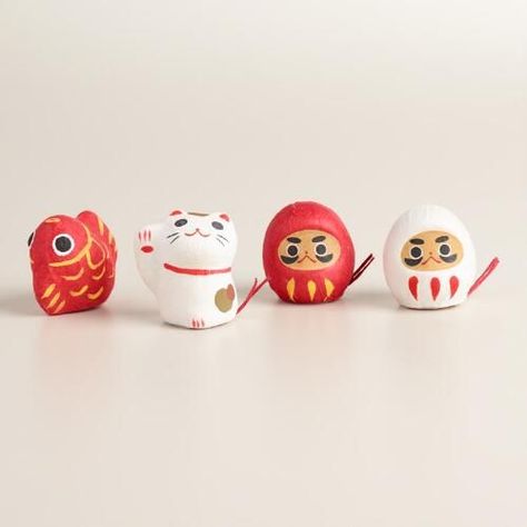 Random Flowers, Good Luck Charms, Daruma Doll, Paper Mache Crafts, Japanese Embroidery, Clay Art Projects, Kokeshi Dolls, Maneki Neko, Luck Charms