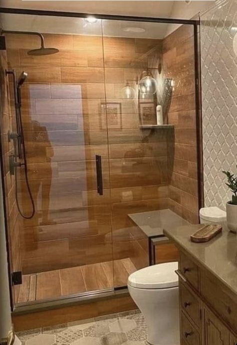 Small Bathroom Wood Tile Floor, Brown Wood Tile Bathroom, Brown Bathroom Floor, Brown Tile Bathroom, Bathroom Floor Tile Ideas, Bathroom Remodel Plans, Floor Tile Ideas, Restroom Remodel, Bathroom Redecorating