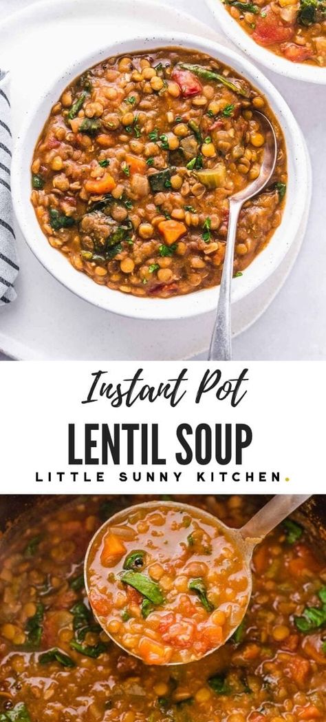 Lentil Soup Recipe Healthy, Instapot Soup Recipes, Instant Pot Lentil Soup, Lentils Instant Pot, Mediterranean Soup, Little Sunny Kitchen, Sunny Kitchen, Instant Pot Soup Recipes, Lentil Soup Recipes