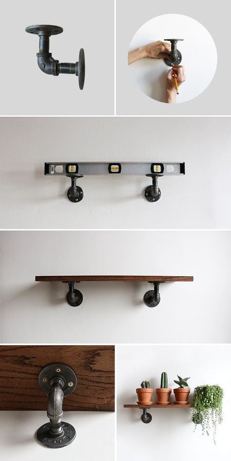 DIY Industrial Shelving Industrial Diy Decoration, Industrial Diy Decoration Ideas, Industrial Wall Shelves, Industrial Diy, Industrial Home Design, Regal Design, Industrial Interior Design, Pipe Furniture, Pipe Shelves