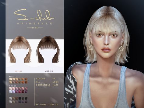 Short bang hairstyle for female by S-Club The Sims 4 Cabelos, Sims 4 Tsr, Mod Hair, Sims Packs, Pelo Sims, Short Bangs, Club Hairstyles, Sims Four, Sims4 Clothes