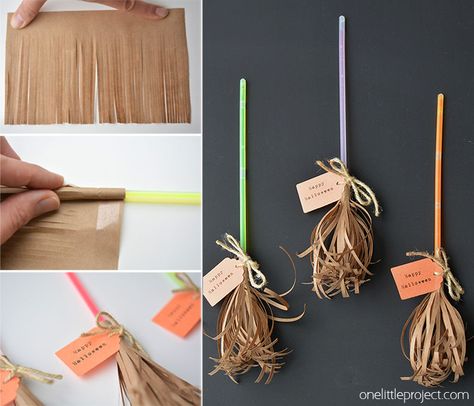 These glow stick broomsticks make a great favour for a Halloween party or even a Harry Potter party. They're cute, whimsical and have tons of character! Easy Harry Potter Crafts, Harry Potter Crafts For Kids, Harry Potter Motto Party, Diy Harry Potter Crafts, Glow Stick Party, Diy Harry Potter, Casa Halloween, Harry Potter Theme Party, Swap Ideas