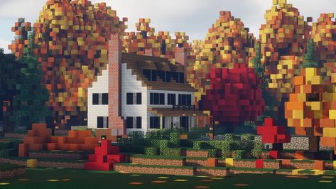 Old Manor House [Full Interior] - Rhode Island, Fall 1962 Minecraft Map Fall Themed Minecraft Builds, Autumn Minecraft Builds, Fall Minecraft House, Fall Minecraft Builds, Minecraft Fall Builds, Autumn Minecraft, Minecraft Autumn, Rhode Island Fall, Minecraft Suburban House