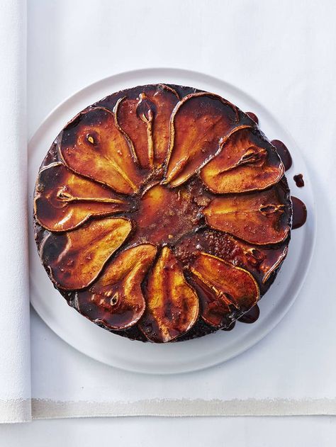 Caramel Upside Down Cake, Glazed Pears, Chicken In A Pot, Miso Caramel, Pear Upside Down Cake, Pear Cake, Sliced Pears, White Miso, One Pot Chicken