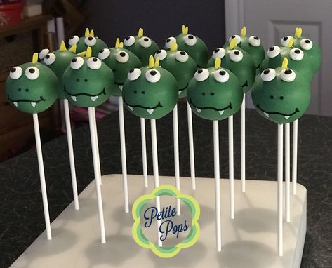 Dino cake pops - cake by Petite Pops Alligator Cake Pops, Dinosaur Theme Cake Pops, Cake Pops Dinosaur, Dino Cakepops, Dino Cake Pops, Diy Dinosaur Cake, Dinosaur Cake Pops, Cake Pop Ideas, 3rd Birthday Party For Boy