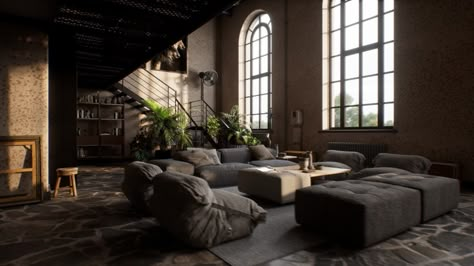 Dark Loft Aesthetic, Dark Loft, Shifting Places, Loft Aesthetic, Cosy Places, Heist Society, Ny Loft, L Aesthetic, Nyc Loft