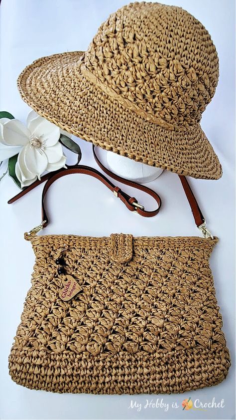 My Hobby Is Crochet: Raffie Crossbody Bag | Free Crochet Pattern Crochet Crossbody Bag Pattern Free Purse Tutorial, Crochet Straw Bag Pattern Free, Crochet Bag Raffia, Raffia Crossbody Bag, Raffia Bag Pattern Free, Crochet Raffia Bag Pattern Free, Rafia Bag, Crochet Raffia Bag, Bag Free Crochet Pattern