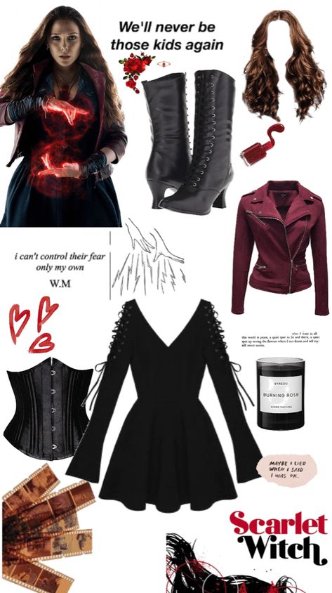 Scarlet Witch Age Of Ultron Outfit, Diy Wanda Costume, Wanda Maximoff Outfit Ideas, Diy Marvel Costumes For Women, Avengers Costumes For Women, Wanda Maximoff Inspired Outfits, Natasha Romanoff Inspired Outfits, Wanda Maximoff Outfit, Wanda Maximoff Costume