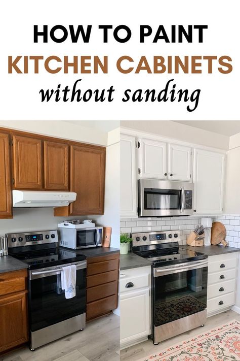 Paint Kitchen Cabinets Without Sanding Paint Kitchen Cabinets Without Sanding, Kitchen Renovation Diy Ideas, Best Paint For Kitchen, Kitchen Cabinets Before And After, Diy Kitchen Cabinets Makeover, How To Paint Kitchen Cabinets, Painting Kitchen Cabinets White, Diy Kitchen Cabinets Painting, Kitchen Cabinet Inspiration