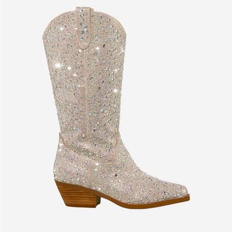 Betsy’s Johnson Dalas Rhinestones Cowgirl Boot Betsey Johnson Bling Boots, Cowboy Boot Style, Rhinestone Cowboy Boots, Sparkly Boots, Rhinestone Cowboy, Classic Cowboy, Sequin Boots, Sparkle Shoes, Betsey Johnson Shoes