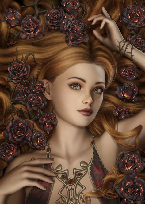 CRIS ORTEGA Cris Ortega, Rose 2022, Burnt Rose, Red Hair Woman, Fantasy Drawings, Fantasy Artist, Fantasy Artwork, Release Date, Art Day