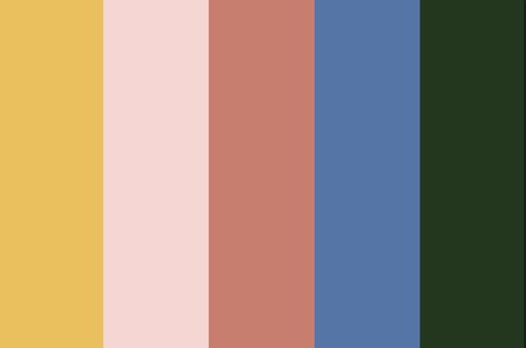 Cool indie color palette for art, decor, etc. Yellow #efbe47, Pink #fcd4d0, Terracotta #d2796a, Blue #4f74aa, Green #1c381c. Indie Colour Palette, Aesthetic Color Palettes Pink, Colour Palettes Aesthetic, Indie Color Palette, Color Palette For Art, Aesthetic Color Schemes, Palettes Aesthetic, Nail Designs Toenails, Aesthetic Color Palettes