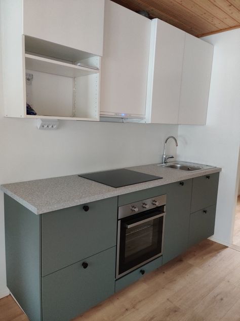 Ikea Gray Green Kitchen, Ikea Grey Green Kitchen, Ikea Kitchen Bodarp, Bodarp Gray-green Kitchen, Ikea Bodarp Green Kitchen, Bodarp Kitchen Ideas, Bodarp Kitchen, Ikea Bodarp, Studio Kitchen