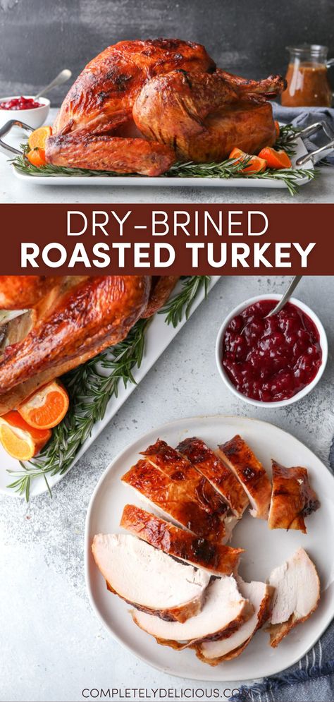 Dry-Brine Roasted Turkey Turkey Soup From Carcass, Roasted Turkey Recipe, Dry Brine Turkey, Homemade Turkey Gravy, Dry Brine, Juicy Turkey, Turkey Brine Recipes, Roast Turkey Recipes, Turkey Brine