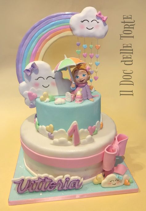 Rainbow Ruby Cake, Kids Birthday Morning, Clouds Cake, Housewarming Cake, Ruby Cake, Rainbow Ruby, Number Birthday Cakes, Cloud Party, Rainbow Themed Birthday Party