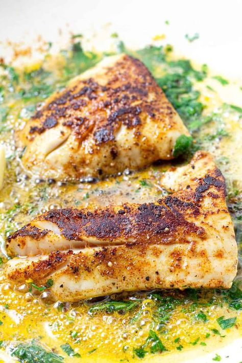 Pan Fried Lemon Butter Cod | This 15 minute lemon butter fish and spaghetti dinner is elegant enough for date night but perfect for a quick and easy weeknight dinner also! With just 8 ingredients, many of which you might already have you in your kitchen, this is a simple, delicious dinner that your family is going to love! Pan Seared Cod Recipes Butter, Sauteed Cod Recipes, Lemon Butter Cod Recipes, Pan Seared Cod Fish Recipes Healthy, Pan Fried Fish Recipes Simple, Pan Fry Cod, Seared Cod Recipes, Cod Fish Recipes Pan Seared, Pan Seared Cod Recipes