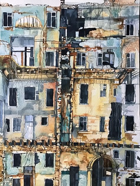 Watercolour. Derelict Buildings Art, Decay Art, Buildings Art, Buildings Artwork, Derelict Buildings, Art Alevel, Building Painting, Art 2024, Building Drawing