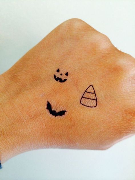 Tree With Birds Tattoo, Pumpkin Tattoos, Wrist Tats, Candy Corn Pumpkin, Cute Halloween Tattoos, Evolution Tattoo, Tattoos Set, Set Tattoo, Lantern Tattoo