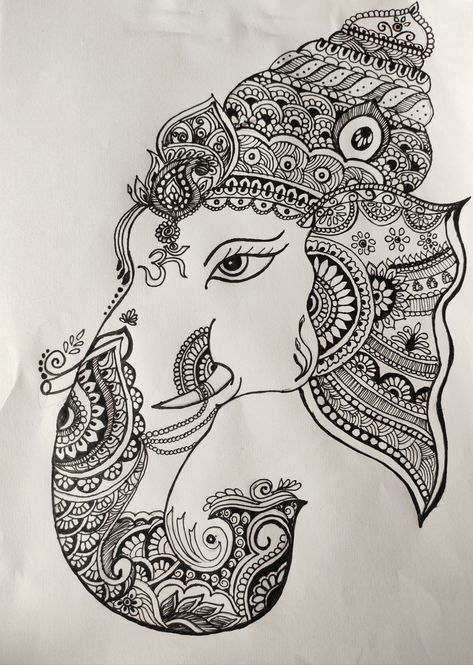 Mandala art Composition Of Lines, Ganesha Drawing, Ganesh Art Paintings, Mandela Art, Mandala Art Therapy, Pen Art Drawings, Ganesh Art, Doodle Art Drawing, Mandala Art Lesson