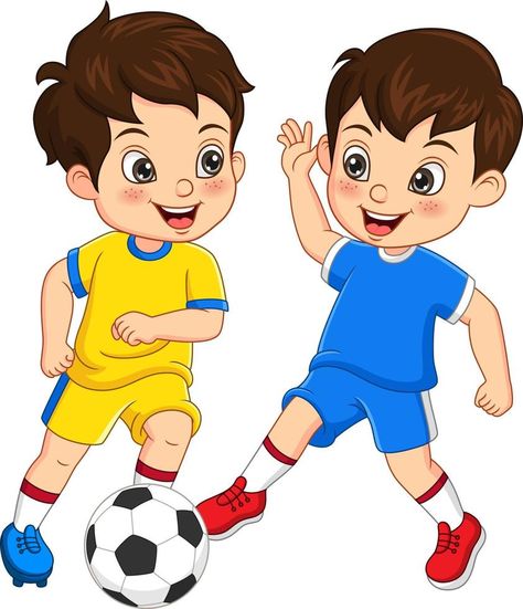 Cartoon kids playing soccer ball Kids Playing Football, School Wall Art, School Painting, Flashcards For Kids, Football Themes, Funny Boy, Football Kids, Playing Football, The Cartoon