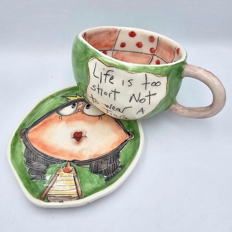 Princess coffee mug, Hand painted tea cup and saucer, Handmade stoneware cup, Girly gift aesthetic, Whimsical gift for women, Ceramic Breakfast Set Handmade, Handmade Coffee Mug, Clay Cafe Ideas, Clay Cups Ideas, Hand Painted Mugs Ideas, Ceramic Mug Ideas, Ceramic Mug Art, Aesthetic Whimsical, Pottery Dinnerware