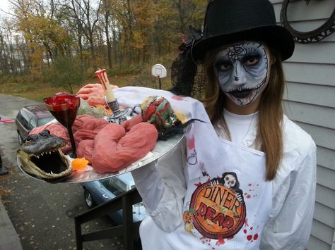 Zombie waitress at the Diner of the Dead, homemade Halloween costume. Zombie Waitress, Homemade Halloween Costumes, Homemade Halloween, Halloween 2024, Costume Ideas, The Dead, Halloween Costume, Diner, Zombie