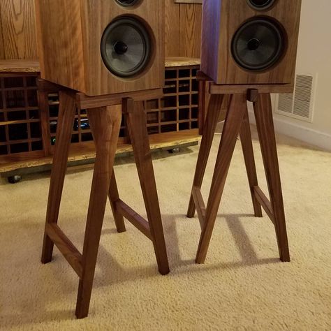 Finally got around to some speaker stands. Might be a little too much walnut. What am I sayin!! Never too much walnut.  #speakerstands… Vintage Speakers, Speaker Stands, What Am I, Tripod Lamp, Apartment Decor, Too Much, Speaker, Walnut, Sound