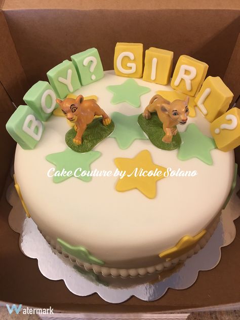 Gender reveal lion king themed cake King Themed Cake, Disney Gender Reveal, Simba Y Nala, Unique Gender Reveal Party Ideas, Gender Reveal Baby Shower Themes, Creative Gender Reveals, Baby Gender Reveal Party Decorations, Gender Reveal Unique, Lion King Baby Shower