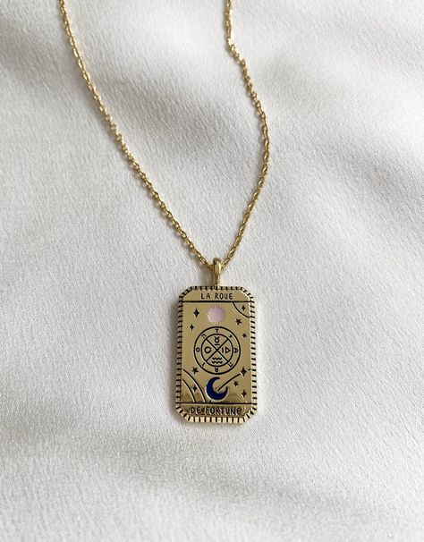 La Roue De Fortune Gold Tarot Necklace Tarot Necklace, Wanderlust And Co, Australia And New Zealand, New Zealand, Gold Necklace, Fast Delivery, Australia, Pendant Necklace, Pendant