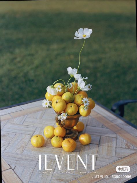 Fruit Wedding Centrepiece, Citrus And Flowers, Fruit Table Decor Wedding, Lemon Floral Arrangements, Lemon Installation, Long Table Floral Arrangements, Fruit Installation, Citrus Floral Arrangement, Fruit Tablescape