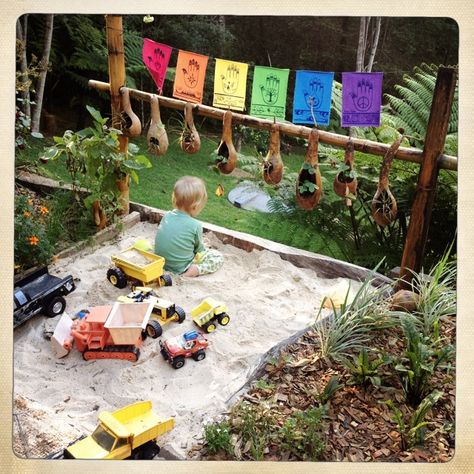 Diy Sandbox Ideas, Sandbox Ideas, Kids Outdoor Spaces, Sand Pits For Kids, Child Friendly Garden, Diy Sandbox, Imagination Tree, Play Area Backyard, Backyard Garden Diy