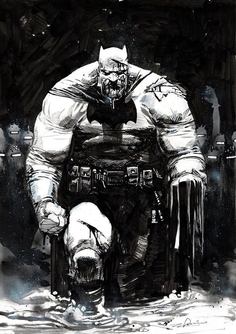 Zaffino Art, Jorge Zaffino, Frank Miller Art, Batman The Dark Knight Returns, Batman Dark Knight, Dark Knight Returns, Black And White Comics, Batman Dark, Batman Artwork