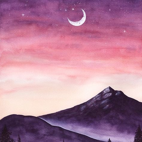 pink purple sky Pink Sky Watercolor Paintings, Pink Watercolor Landscape, Pink Sky Watercolor, Purple Sky Drawing, Pink Sky Drawing, Purple Landscape Painting, Purple Sky Painting, Sky Moodboard, Pink Sky Painting