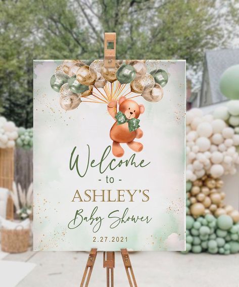 Teddy Bear Welcome Sign, Baby Shower Garcon, Green Teddy Bear, Teddy Bear Baby Shower Invitations, Blue Teddy Bear, We Can Bearly Wait, Bearly Wait, Baby Shower Sign, Pink Teddy Bear