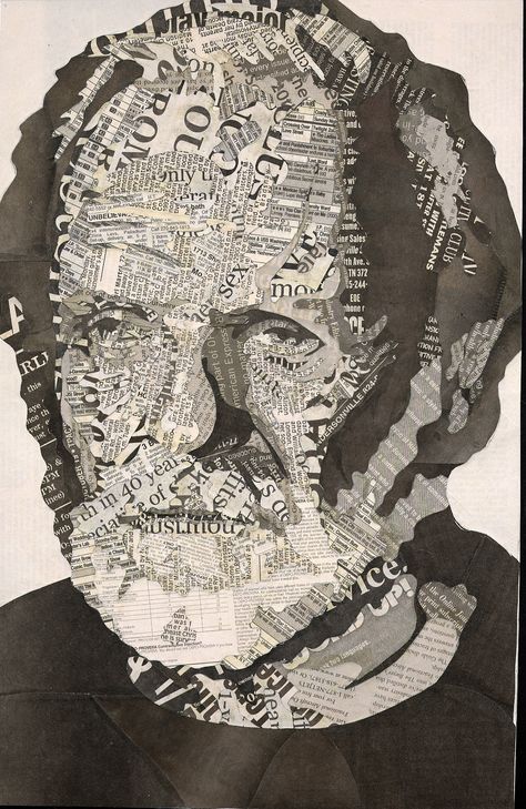 Newspaper Portrait Art, Newspaper Textures, Newspaper Painting, Newspaper Collage, Facial Expressions Drawing, Face Collage, Celebrity Artwork, Newspaper Art, Gcse Art Sketchbook