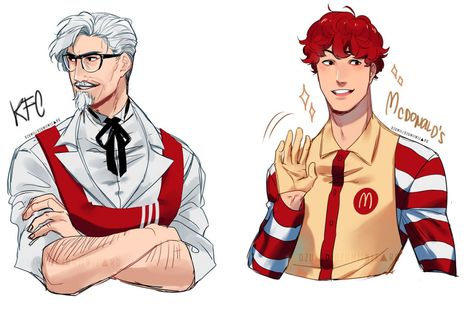 Artist Reimagines Fast Food Mascots as Anime Characters and the Internet Can't Get Enough of Them Mcdonald X Burger King, Food Gijinka, Characters As Humans, King Anime, Cartoon Characters As Humans, Fast Foods, Cartoon As Anime, As Humans, Anime Version