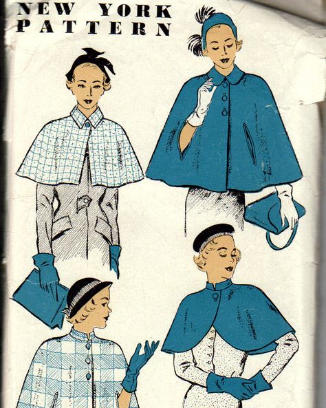 50s Cape or Capelet Pattern - New York Pattern 1024 New York Pattern, Capelet Pattern, Historical Patterns, Vintage Clothes Patterns, Clothes Drawing, Dolly Fashion, Fabric Envelope, Cape Pattern, Vintage Cape