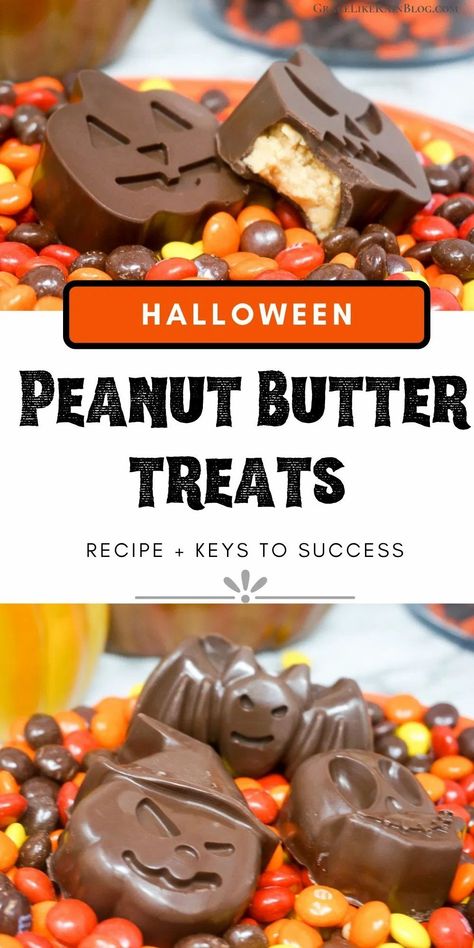 Reese's Peanut Butter Pumpkins start with molded chocolate that is stuffed with a creamy peanut butter filling. This easy no-bake Halloween treat is perfect for your Halloween party. Pretty little Peanut Butter Cup Halloween Treats. Pumpkin Mold Desserts, Pumpkin Mold Ideas, Candy Molds Recipes, Witchy Tea, Halloween Chocolate Molds, Mold Recipes, Molded Chocolate, Halloween Candy Recipes, Bake Halloween