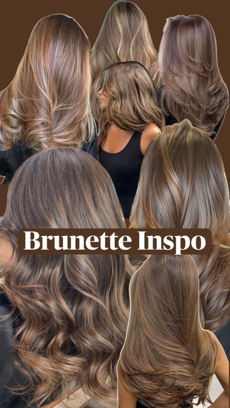 Brunette hair inspo collage Balayage Inspiration, Fall Balayage, Fall Collage, Brunette Ombre, Brunette Balayage, Hair Streaks, Honey Blonde Hair, Blonde Hair Inspiration, Balayage Brunette