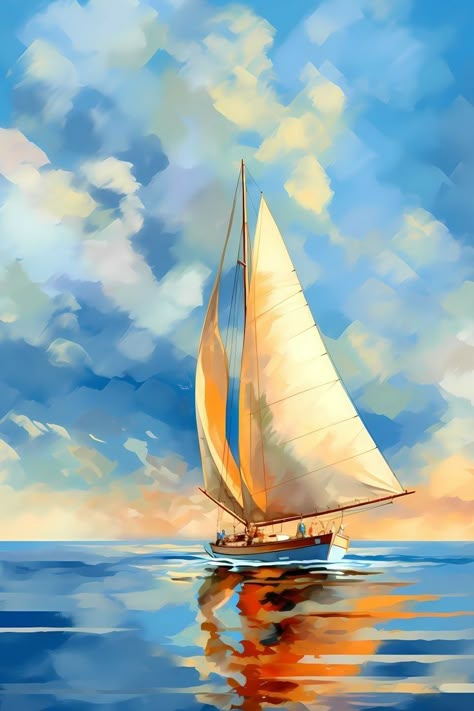 Ship Painting Acrylic, Boat Art Painting, Sailboat Painting Acrylic, Sailboat Photos, Sail Boat Painting, Boat Painting Acrylic, Sailboats Painting, Sailing Painting, Maritime Painting