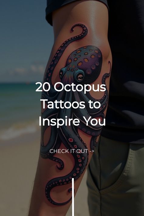 20 Octopus Tattoos to Inspire You Octopus Shoulder Tattoo For Women, Ocean Tattoo Design, Ocean Tattoos Sleeve For Women, Nautical Sleeve, Ocean Theme Tattoos, Squid Tattoo, Storm Tattoo, Marine Life Art, Unique Wrist Tattoos