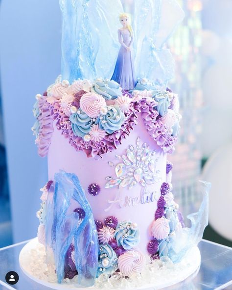 Birthday Cake, Frozen, Disney, Princess, Elsa, Buttercream, Pipiing, Jewels, Sprinkles, Pearls, Sails - @chellsbells_cakes 2 Tier Elsa Birthday Cake, Buttercream Frozen Birthday Cake, Else Birthday Cake, Elsa Ice Cream Cake, Frozen Buttercream Cake Ideas, Buttercream Frozen Cake, Anna Frozen Birthday Cake, Elsa Buttercream Cake, Elsa Princess Cake