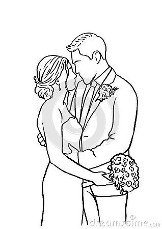 Sketch Of Bride, People Getting Married, Looking At Each Other, Wedding Couple, Wedding Couples, Bride And Groom, Image Illustration, Line Drawing, Bride Groom