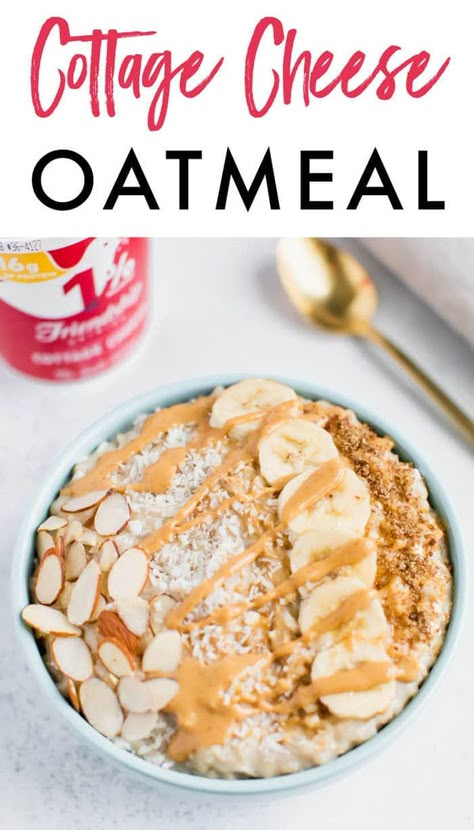 Looking to add protein to your morning bowl of oats? Try adding cottage cheese to your oats. It makes them extra creamy and adds a huge boost of protein! #oatmeal #protein #cottagecheese #eatingbirdfood Cottage Cheese And Oatmeal, Cottage Cheese Oatmeal, Cheese Oatmeal, Morning Protein, Cottage Cheese Recipes Healthy, Oatmeal Protein, Oatmeal Toppings, Eating Bird Food, Protein Oatmeal