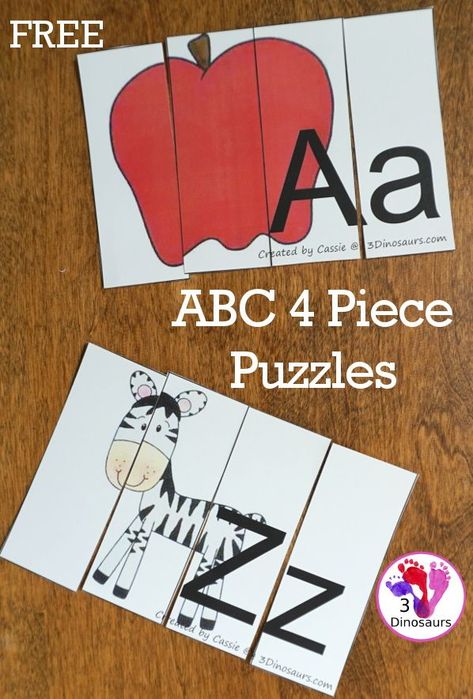 Free ABC 4 Piece Puzzles for the Whole Alphabet - 26 puzzles with uppercase and lowercase letters - 3Dinosaurs.com #freeprintable #abc #puzzlesforkids #kindergarten #prek Alphabet Puzzles Free Printable, Prek Literacy, Kindergarten Alphabet, Abc Puzzle, Reading Printables, Classroom Boards, 3 Dinosaurs, Free Homeschool Printables, Activities Kindergarten