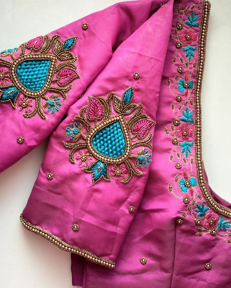 Thread Hand Work Blouse Design, Maggam Thread Work Blouse Designs, Basic Blouse Designs, Pink Blouse Designs, Blue Blouse Designs, Patch Work Blouse Designs, Aari Design, Latest Bridal Blouse Designs, Latest Blouse Designs Pattern