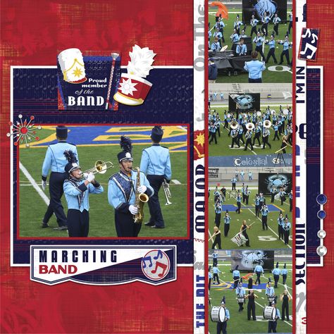 Marching Band - Scrapbook.com Spirit Posters, School Layout, Scrapbook Family, School Layouts, Scrapbook School, Scrapbooking Sports, School Scrapbook Layouts, Graduation Scrapbook, Marching Band Humor